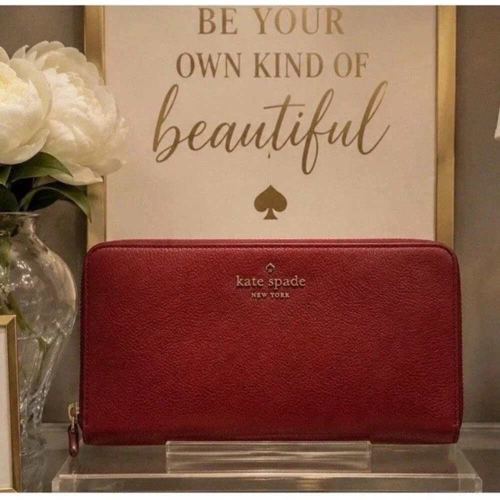 Kate Spade Lena Large Continental Wallet Pebble Leather Cherrywood